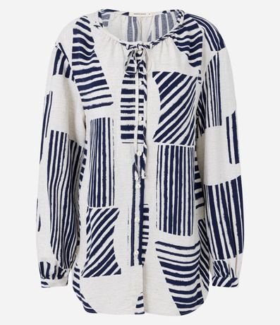 Camisa Amplia en Viscolino con Manga Abullonada y Estampa 5