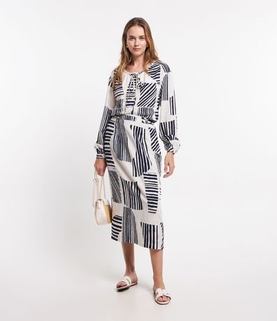 Camisa Amplia en Viscolino con Manga Abullonada y Estampa 2