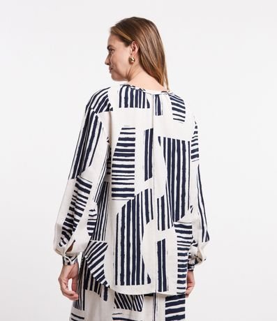 Camisa Amplia en Viscolino con Manga Abullonada y Estampa 4