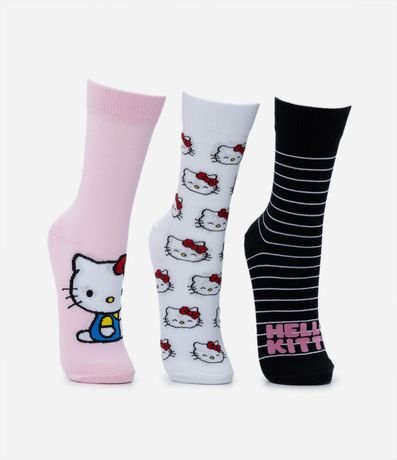 Kit 03 Medias Caña Larga en Algodón con Estampa Hello Kitty 2
