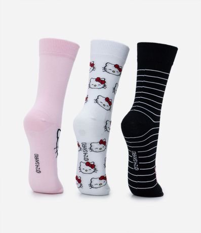 Kit 03 Medias Caña Larga en Algodón con Estampa Hello Kitty 3