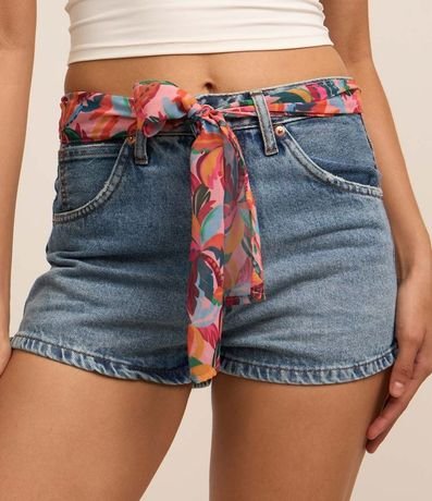 Short en Jeans con Cinturón Pañuelo con Cocoteros Estampados 2