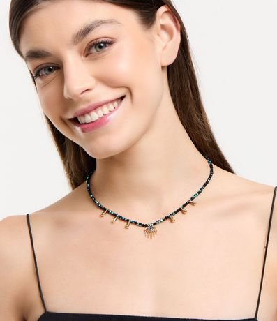 Collar Corto con Abalorios y Colgante de Ojo Turco