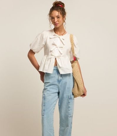 Pantalón Wide Leg en Sarga con Bolsillos Cargo sin Solapa 2