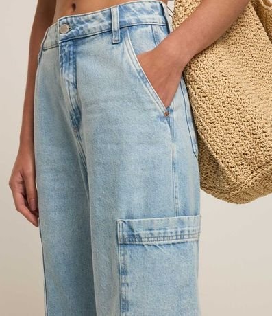 Pantalón Wide Leg en Sarga con Bolsillos Cargo sin Solapa 4