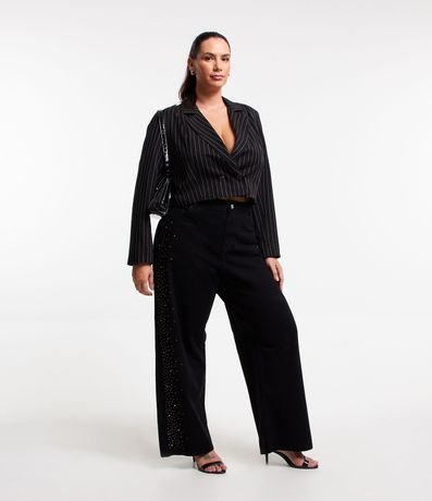 Pantalón Wide Leg en Sarga con Aplicación de Tachas Laterales Curve & Plus Size