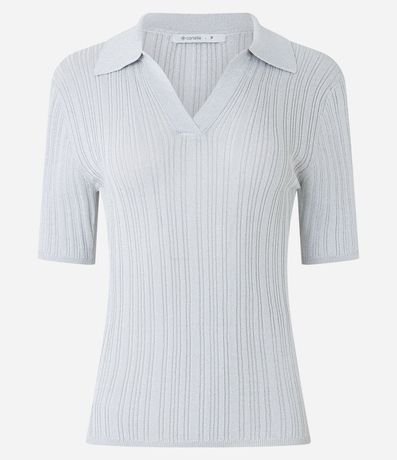 Blusa en Viscosa Texturizada con Hilo Metalizado y Cuello Polo 5