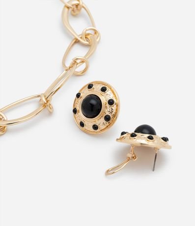 Conjunto Collar Cadena Eslabones de Clips y Caravana Botón con Piedra 3