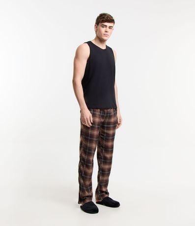 Pantalón de Pijama en Viscosa con de Cuadros Marron