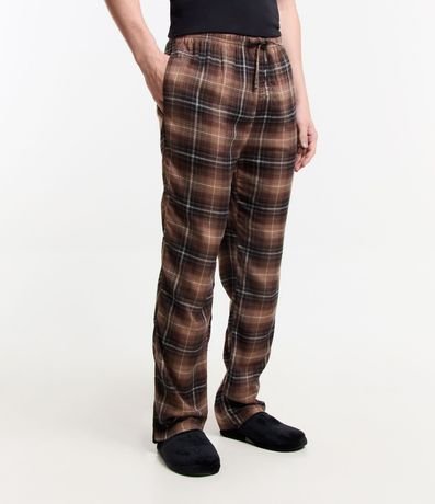 Pantalón de Pijama en Viscosa con de Cuadros Marron 2