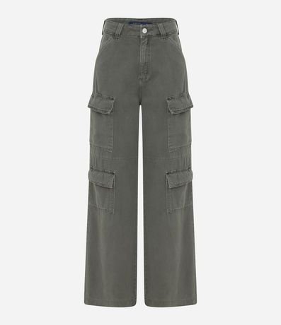 Pantalón Wide Leg Cintura Alta en Sarga con Bolsillos Cargo 6