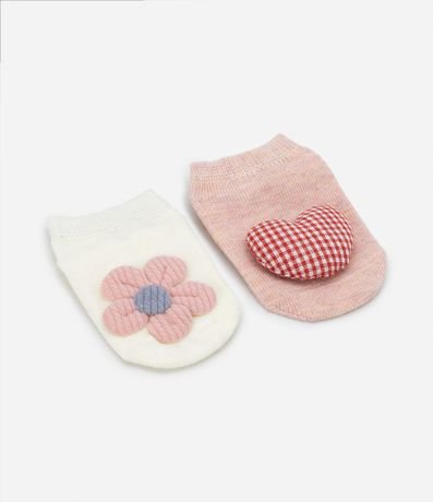 Kit 02 Medias infantiles con Flor y Corazón 3D - Talle 0 a 12 meses