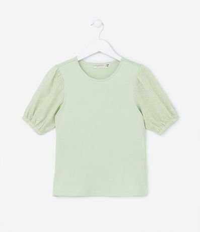 Blusa Infantil con Manga Abullonada en Broderie - Talle 5 a 14 años