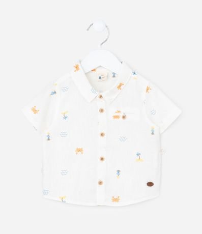Camisa Infantil en Lino con Estampa Playa - Talle 0 a 18 meses