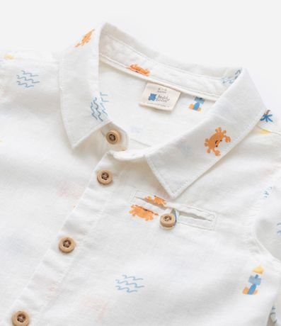 Camisa Infantil en Lino con Estampa Playa - Talle 0 a 18 meses 4