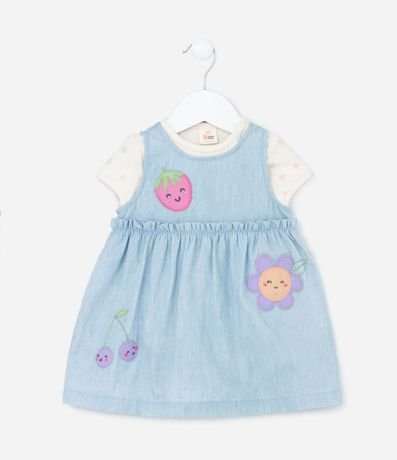 Vestido Infantil Jeans con Body y Patches Divertidos - Talle 3 a 18 meses