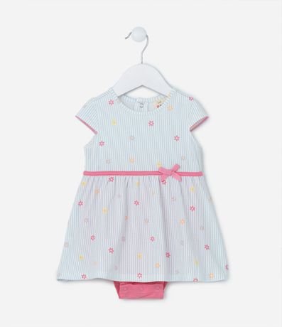 Vestido Body Infantil Rayado con Flores y Moña en la Cintura - Talle 0 a 18 meses