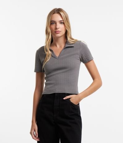 Blusa Cropped en Rib con Cuello Polo 1