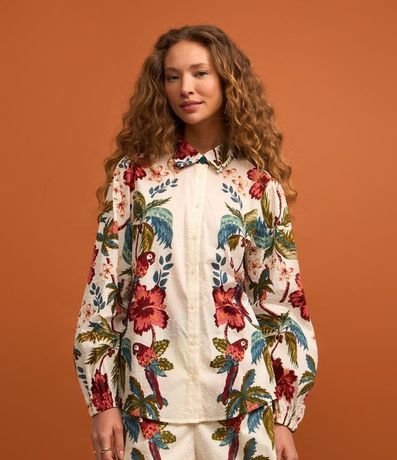 Camisa Alargada en Cambraia con Estampa Floral