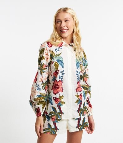 Camisa Alargada en Cambraia con Estampa Floral 3