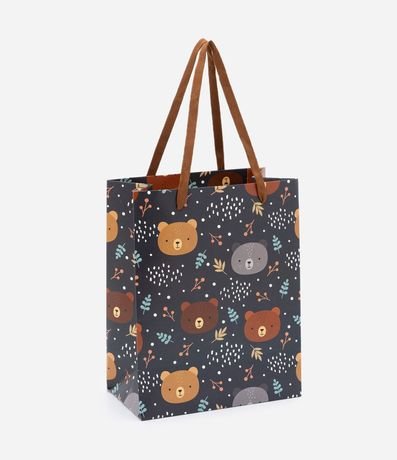 bolsa Pequena de Presente Infantil con Estampa Ursinhos y Folhinhas