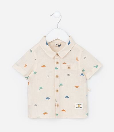 Camisa Infantil en Lino Estampa Dinos - Talle 0 a 18 meses