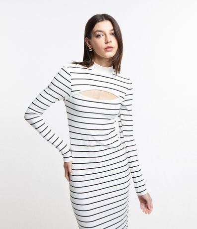 Vestido New Midi en Rib Listrado y con Recorte en lo Busto 2