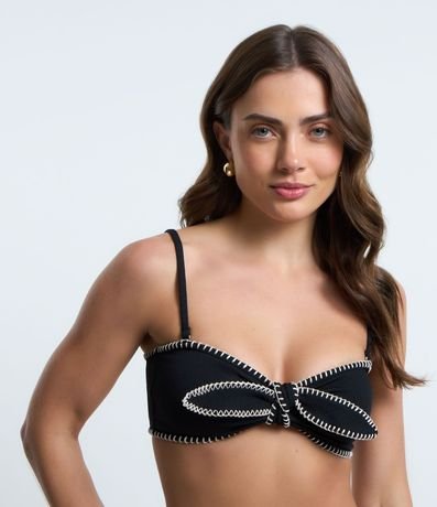 Bikini Top Bandeau con Lazo y Pespunte Contrastante