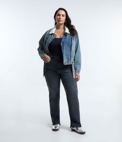 Campera Biker en Jeans con Forro y Cuello de Sherpa Curve & Plus Size 2