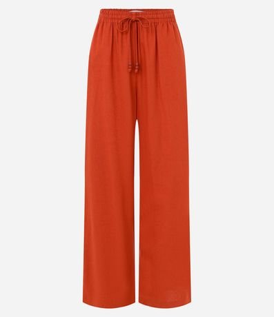 Pantalón Recto en Viscosa con Lino y Lazo en la Cintura 5