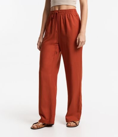 Pantalón Recto en Viscosa con Lino y Lazo en la Cintura 2