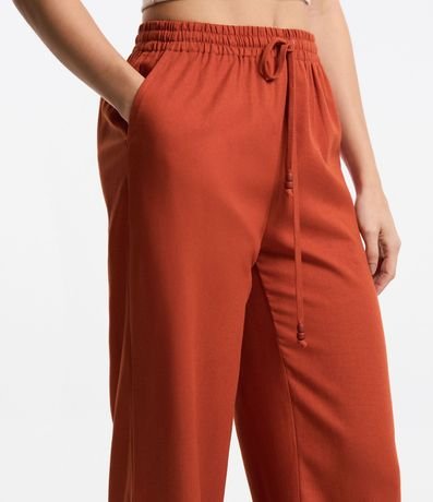 Pantalón Recto en Viscosa con Lino y Lazo en la Cintura 4