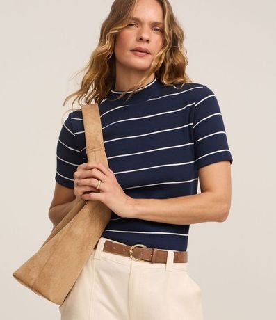 Blusa en Rib con Cuello Mediano y Estampa Rayada 1