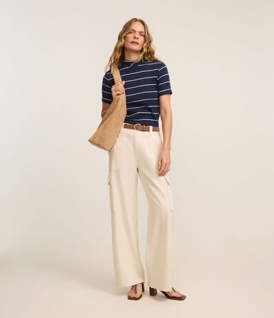 Blusa en Rib con Cuello Mediano y Estampa Rayada 2