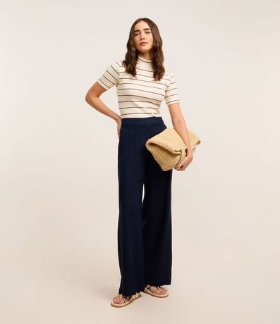 Blusa en Rib con Cuello Mediano y Estampa Rayada 2