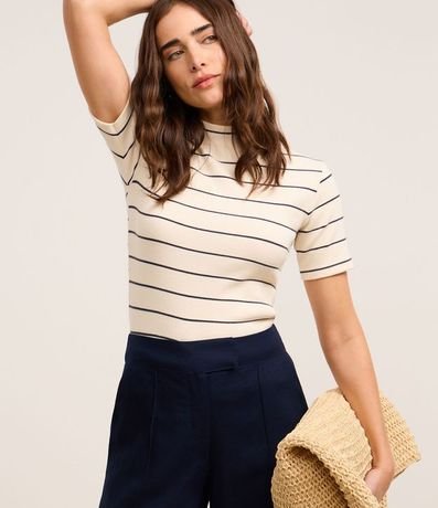 Blusa en Rib con Cuello Mediano y Estampa Rayada 3