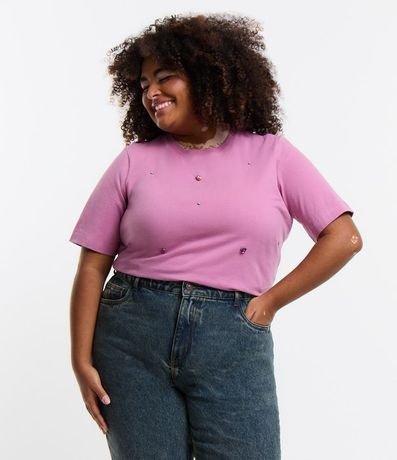 Blusa en Algodón con Aplicación de Chatons de Colores Curve & Plus Size