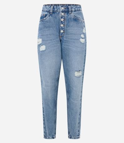 Pantalón Mom Cintura Alta en Jeans con Deshilachados 5