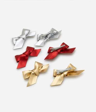 Kit 06 Pinzas para el Pelo Infantil en Formato de Lazos Metalizados 2