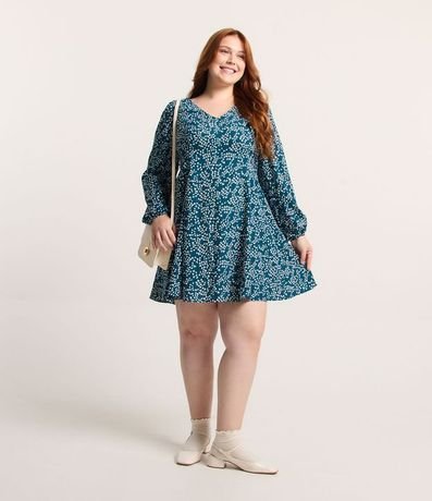 Vestido Corto en Crepé Estampado de Mini Corazones Curve & Plus Size 3