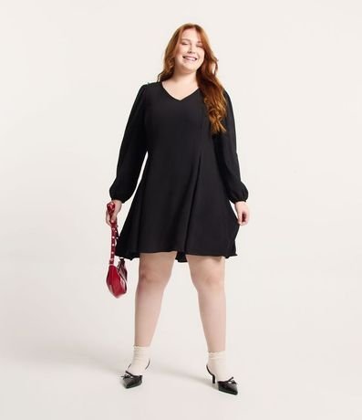Vestido Corto en Crepé con Manga Larga Curve & Plus Size