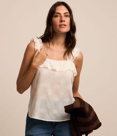 Blusa en Tricolina con Volado en el Escote y Bretel
