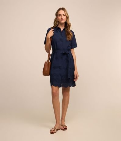 Vestido Corto en Laise con Lazo y Bajo Bordado 2