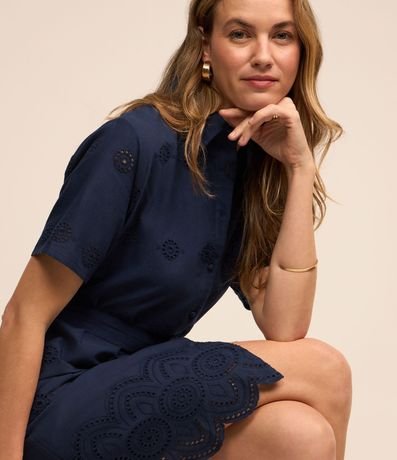 Vestido Corto en Laise con Lazo y Bajo Bordado 5