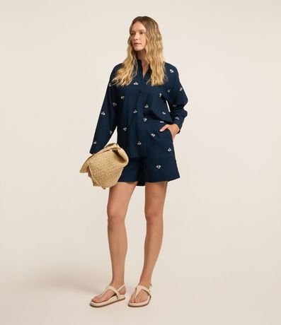 Short en Tricolina con Cintura Elástica y Bordado Mini Cocoteros