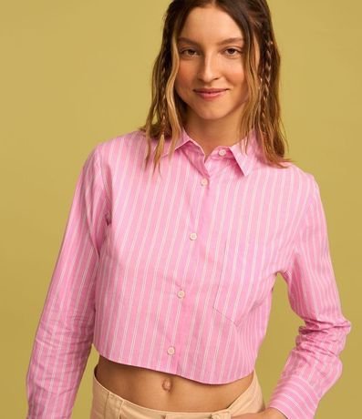 Camisa Cropped en Tricolina Rayada con Puño Ancho 3