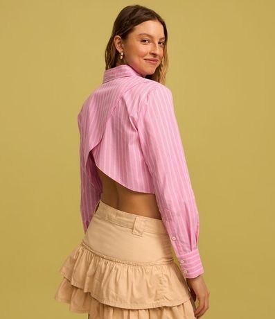 Camisa Cropped en Tricolina Rayada con Puño Ancho 4