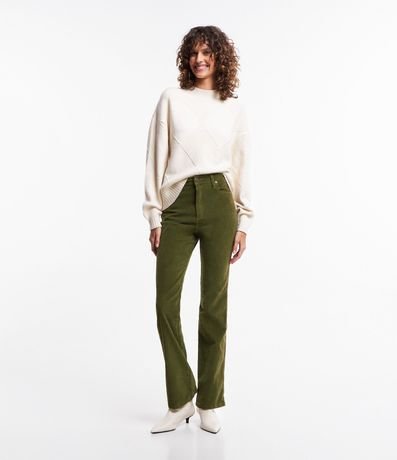 Pantalón Boot Cut en Sarga Cotelê con Textura