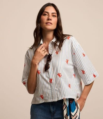 Camisa en Viscosa Rayada con Cangrejos Bordados