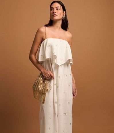 Vestido Evasê sin Breteles en Tricolina con Bordados en Foil
